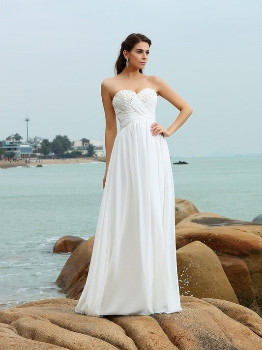 Long A-Line/Princess Chiffon Sweetheart Sleeveless Beading Beach Wedding Dresses