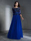 A-Line/Princess Applique Sleeves Scoop 3/4 Long Chiffon Dresses