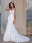 Trumpet/Mermaid Sweep/Brush V-neck Applique Sleeveless Tulle Train Wedding Dresses