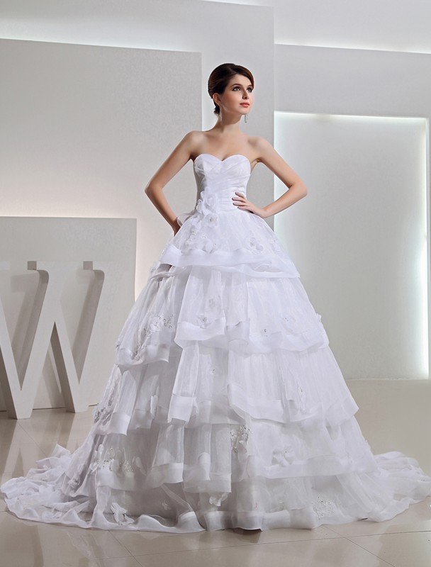 Long Gown Organza Sweetheart Ball Beading Applique Wedding Dresses