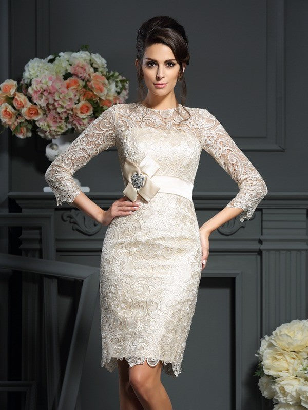 Scoop Sleeves 3/4 of Lace Mother Sheath/Column Bowknot Short the Bride Dresses