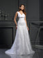 V-neck Beading A-Line/Princess Long Sleeveless Satin Wedding Dresses
