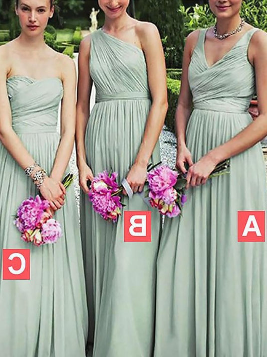 A-Line/Princess Chiffon Sleeveless Floor-Length Bridesmaid Dresses