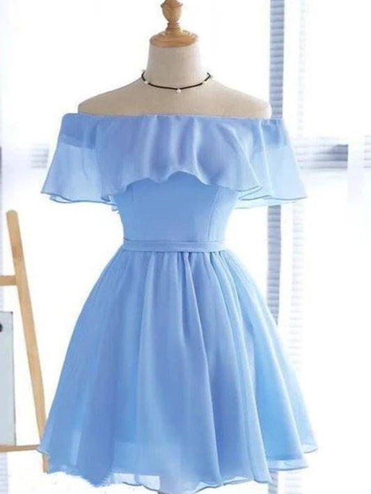 Chiffon Ruffles Off-the-Shoulder Sleeveless A-Line/Princess Short/Mini Homecoming Dresses