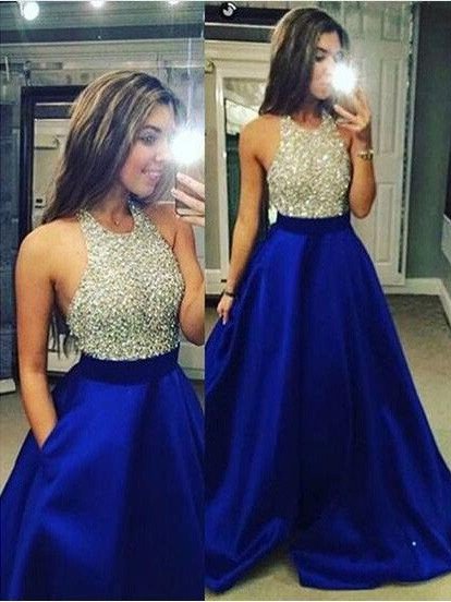Crystal Jewel Sleeveless Ball Gown Satin Floor-Length Dresses