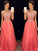 Sleeveless A-Line/Princess Beading Scoop Floor-Length Chiffon Dresses