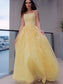 A-Line/Princess Applique Straps Spaghetti Sleeveless Tulle Floor-Length Dresses