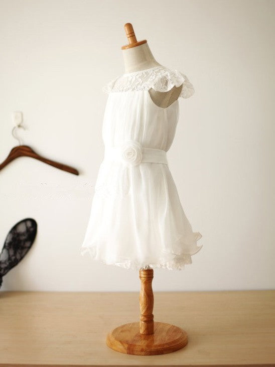 Hand-Made Flower A-line/Princess Scoop Sleeveless Long Chiffon Dresses
