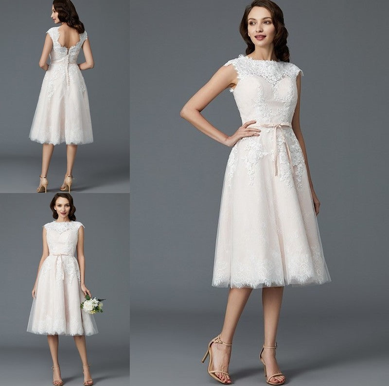 Sleeveless Bateau Knee-Length A-Line/Princess Tulle Wedding Dresses