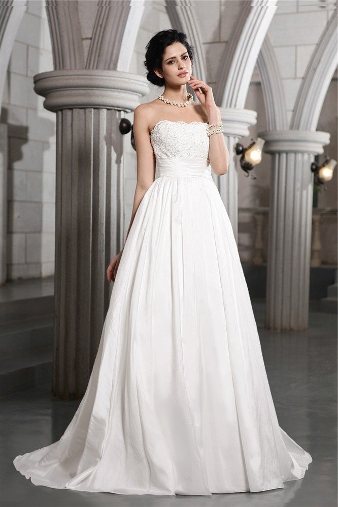 A-Line/Princess Beading Applique Sleeveless Long Strapless Taffeta Wedding Dresses