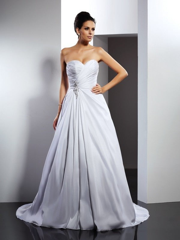 Sweetheart Long Sleeveless Ruffles A-Line/Princess Taffeta Wedding Dresses
