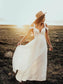 A-Line/Princess V-neck Short Straps Floor-Length Sleeves Ruffles Chiffon Wedding Dresses