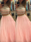 Beading Tulle Halter Floor-Length A-Line/Princess Sleeveless Two Piece Dresses