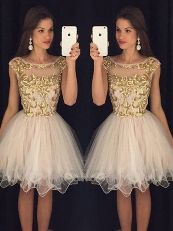 A-Line/Princess Scoop Paillette Sleeveless Tulle Short/Mini Dresses