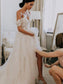A-Line/Princess Tulle Sleeveless Sweep/Brush Applique Off-the-Shoulder Train Wedding Dresses