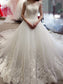 Train Bateau Gown Sleeveless Applique Chapel Ball Tulle Wedding Dresses