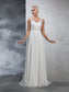 Long Sleeveless Beading V-neck A-Line/Princess Chiffon Wedding Dresses