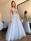 A-Line/Princess Tulle Beading V-neck Sleeveless Floor-Length Dresses