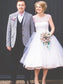 Jewel Ball Gown Ruffles Knee-Length Sleeveless Tulle Wedding Dresses