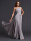 Sleeveless Pleats One-Shoulder A-Line/Princess Long Chiffon Dresses