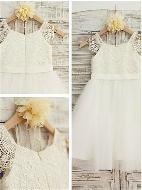 Scoop Knee-Length A-line/Princess Sleeveless Lace Tulle Flower Girl Dresses