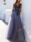 Sleeves Floor-Length Long With Scoop A-Line Applique Tulle Dresses