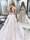 Train Sleeveless A-Line/Princess Applique Tulle High Neck Sweep/Brush Two Piece Dresses
