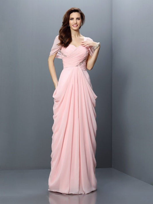 Sweetheart A-Line/Princess Long Pleats Short Sleeves Chiffon Bridesmaid Dresses