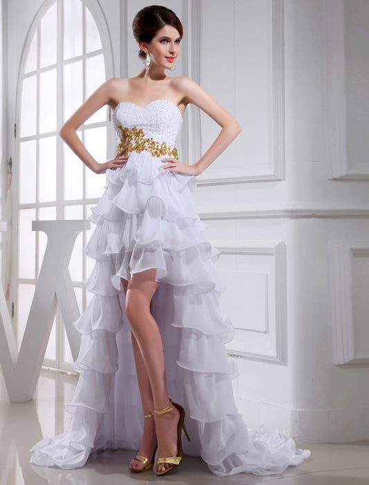 High Sleeveless Low Beading Sweetheart Applique A-Line/Princess Chiffon Cocktail Dresses