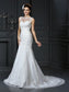 Long Lace Bateau Sleeveless Sheath/Column Satin Wedding Dresses