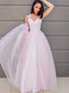 A-Line/Princess Applique V-neck Sleeveless Tulle Floor-Length Dresses
