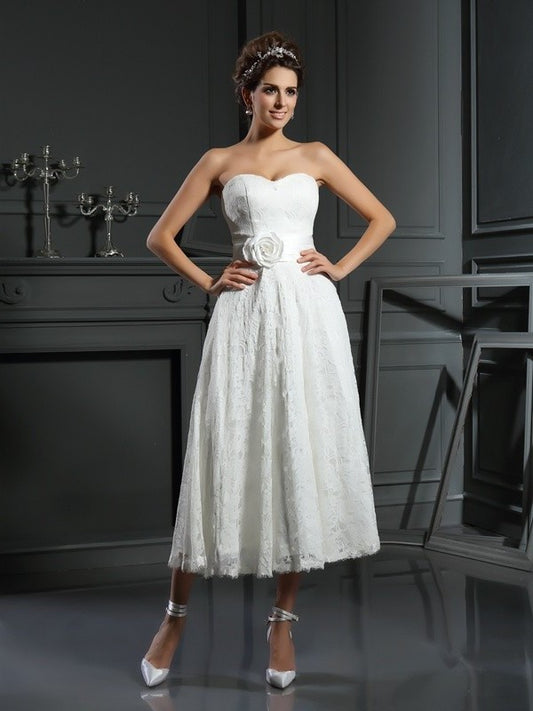 Lace Sleeveless Short Sweetheart A-Line/Princess Lace Wedding Dresses