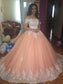 Ball Gown Sleeveless Train Off-the-Shoulder Court Tulle Lace Dresses