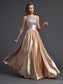 Elastic A-Line/Princess Sleeveless Paillette Long One-Shoulder Woven Satin Dresses
