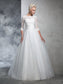Sleeves Ball 3/4 Jewel Applique Long Gown Organza Wedding Dresses