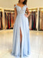 Floor-Length Off-the-Shoulder Sleeveless A-Line/Princess Applique Chiffon Dresses