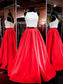 Satin Floor-Length Lace Sleeveless Straps Spaghetti A-Line/Princess Two Piece Dresses