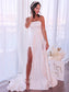 Sleeveless Satin Sweep/Brush A-Line/Princess Strapless Ruffles Train Wedding Dresses