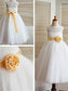 A-line/Princess Lace Tulle Sleeveless Tea-Length Scoop Flower Girl Dresses