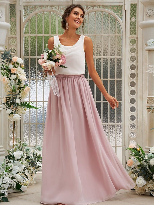 Scoop Sleeveless Ruffles A-Line/Princess Chiffon Floor-Length Bridesmaid Dresses