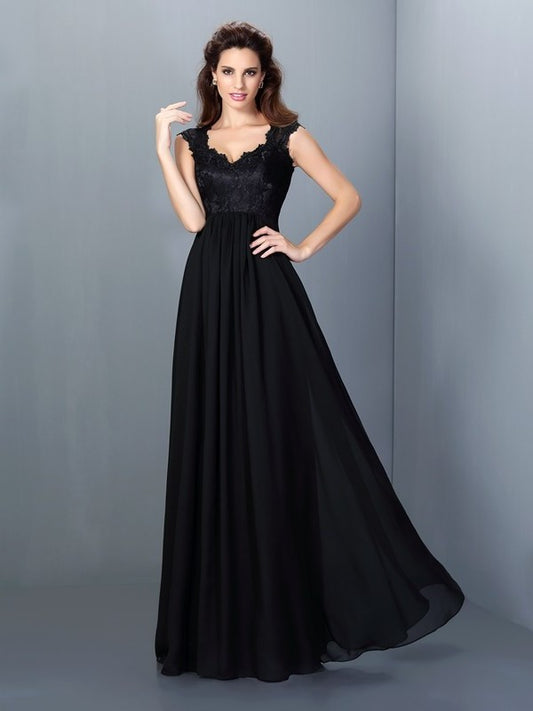 Lace Long Sleeveless Scoop A-Line/Princess Chiffon Bridesmaid Dresses