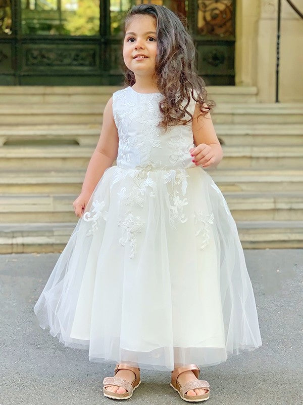 Ankle-Length Tulle Sleeveless Scoop Lace A-Line/Princess Flower Girl Dresses