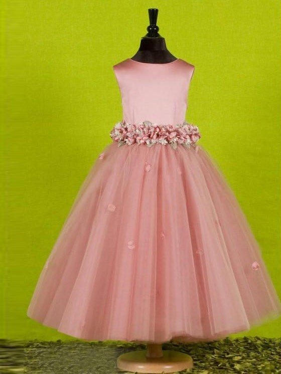 Bowknot Tulle Long Scoop Sleeveless A-line/Princess Flower Girl Dresses
