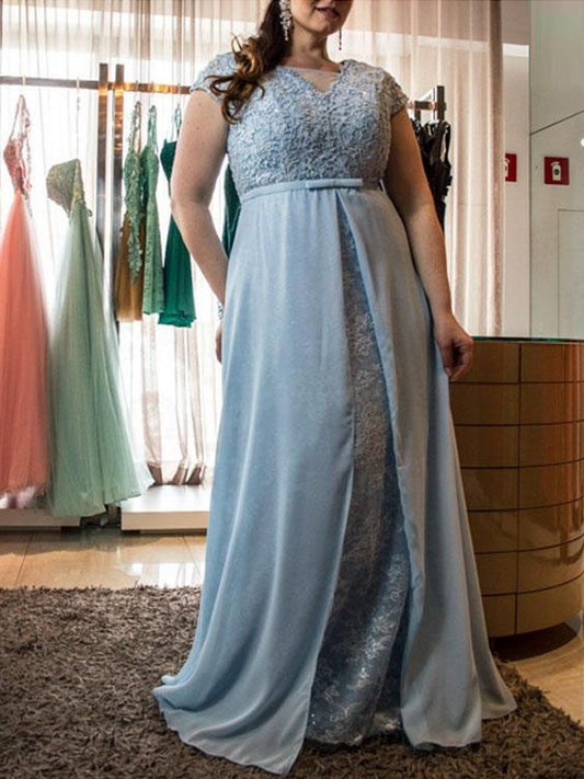Sleeves Lace Scoop Chiffon Floor-Length A-Line/Princess Short Plus Size Dresses