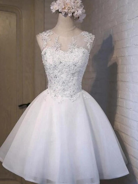 Sheer Neck A-Line/Princess Tulle Applique Sleeveless Short/Mini Homecoming Dresses