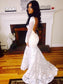 Applique Trumpet/Mermaid Sleeves Scoop Lace Long Floor-Length Wedding Dresses