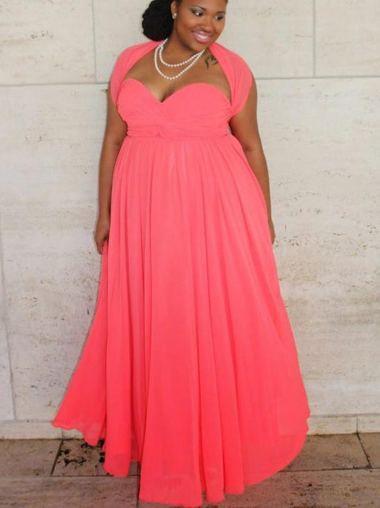 A-Line/Princess Chiffon Sleeveless Ruched Floor-Length Sweetheart Plus Size Dresses
