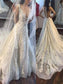 V-neck Court A-Line/Princess Applique Tulle Train Sleeveless Wedding Dresses