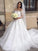 3/4 Tulle Sleeves Chapel Ball Gown Off-the-Shoulder Applique Train Wedding Dresses