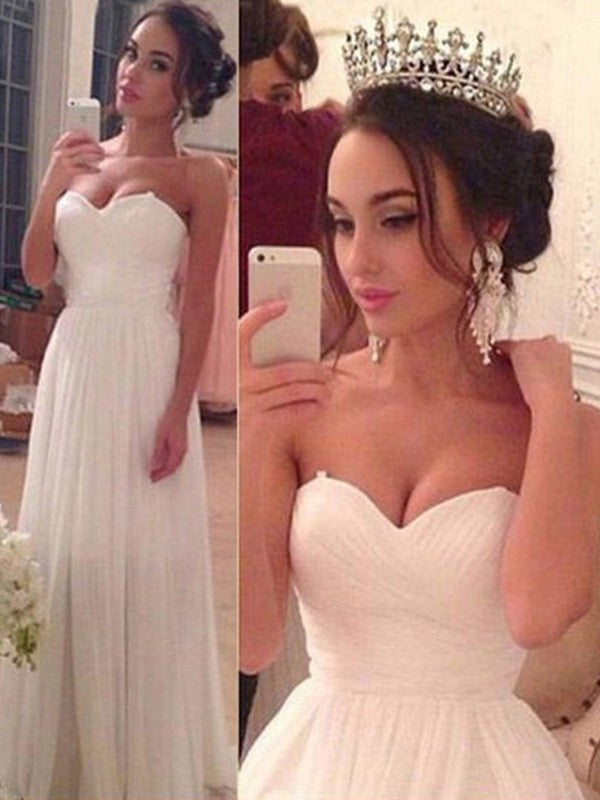 A-Line/Princess Ruffles Sweetheart Sleeveless Chiffon Floor-Length Wedding Dresses